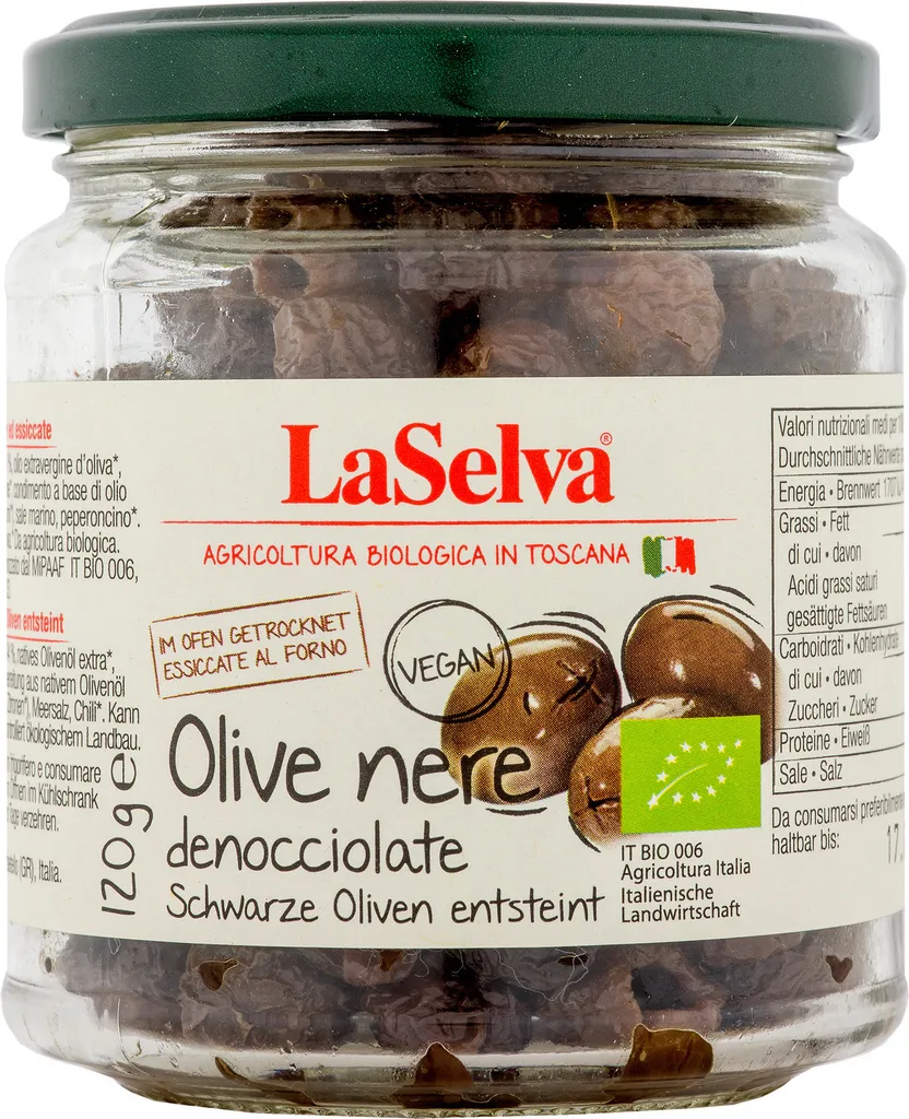 LaSelva Black Dried Olives, Pitted 120g