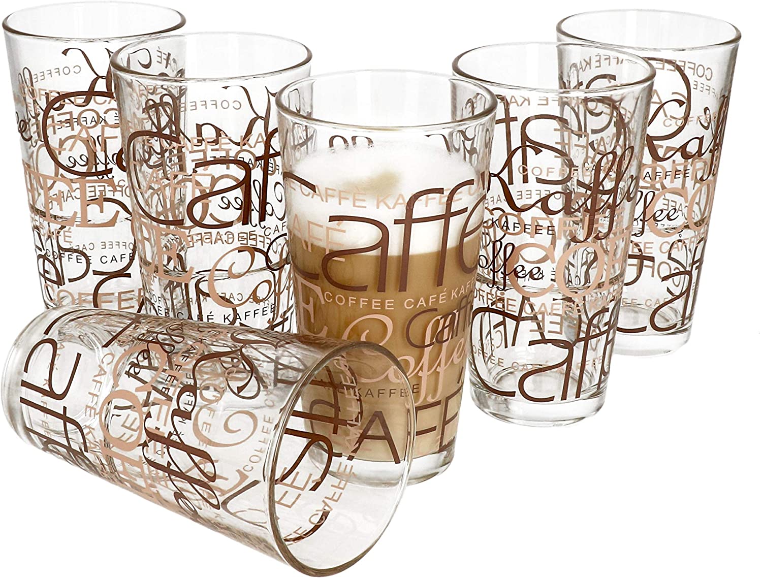 Van Well Latte Macchiato Glass 39 cl Coffee Top Decoration Set of 6