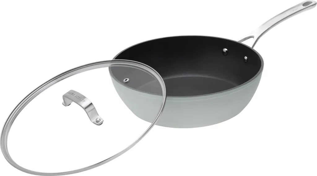 VQ Laura Ashley – Cookware – Pans – 28 cm, forged aluminum sauté pan with non-stick coating and glass lid in Sage Leaf by Pendeford