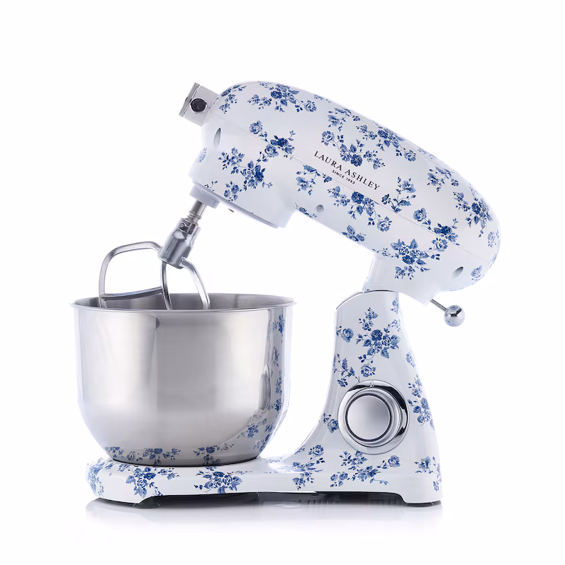Laura Ashley Stand Mixer, 1800 W, 6 speeds, 6 l stainless steel bowl, blender, dough hook, whisk, splash guard – China Rose Print by VQ