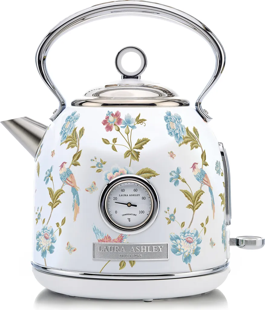 Laura Ashley Kettle – 1.7 l, 2200 W, indicator light, temperature display, cordless, boil-dry protection – Elvenden White Design by VQ