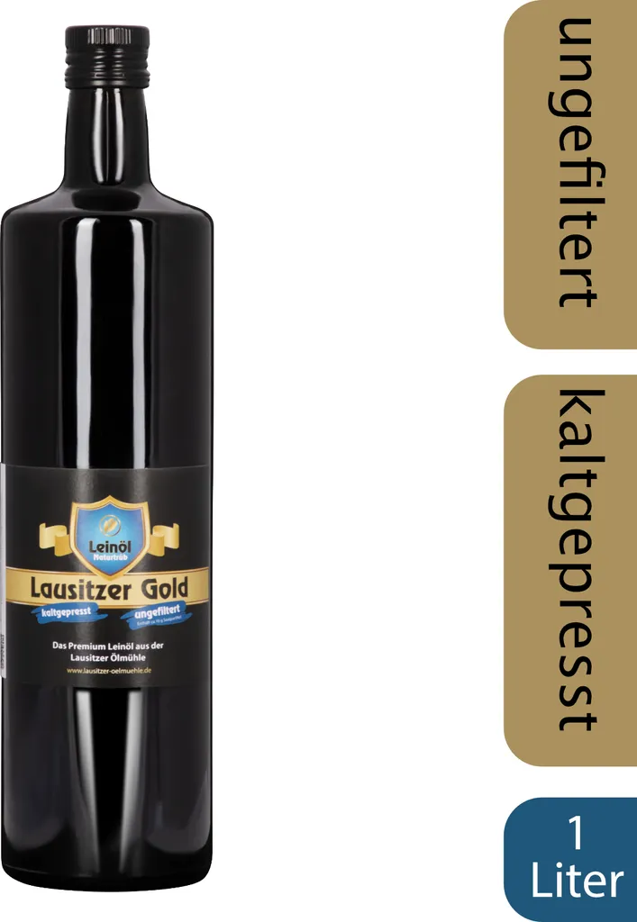 Lausitzer Ölmühle Hoyerswerda Lausitzer Linseed Oil - Lausitzer Gold (cold-pressed unfiltered premium linseed oil), 1 liter
