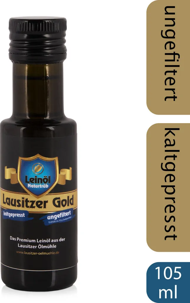 Lausitzer Ölmühle Hoyerswerda Lausitzer Linseed Oil - Lausitzer Gold (cold-pressed unfiltered premium linseed oil), 105ml