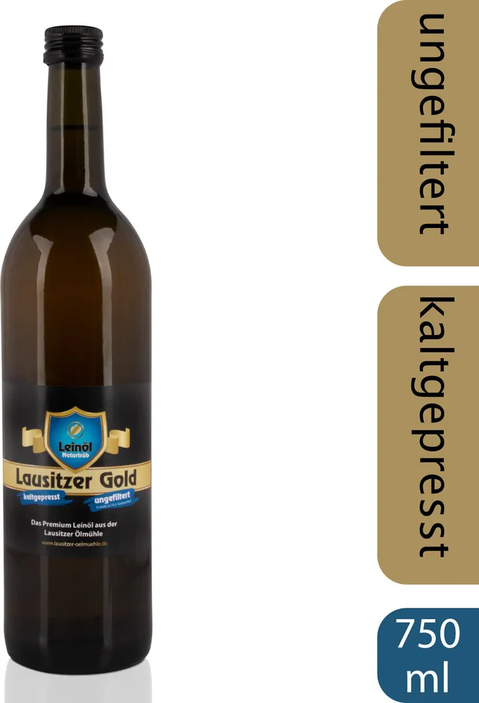 Lausitzer Ölmühle Hoyerswerda Lausitzer Linseed Oil - Lausitzer Gold (cold-pressed unfiltered premium linseed oil), 750ml
