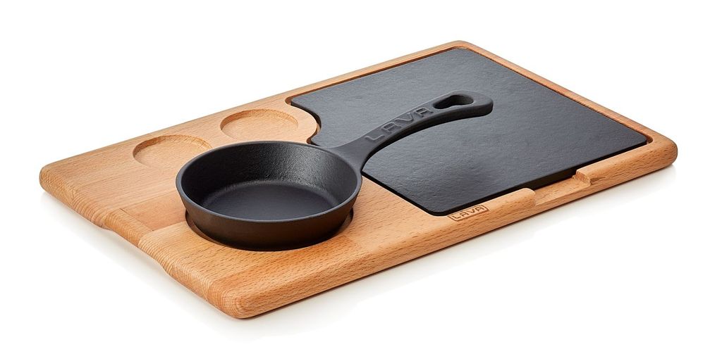 LAVA frying and serving pan made of enamelled cast iron, ØxH: 12.5 x 3 cm, with wooden trivet