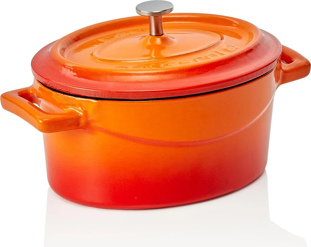 WAS GERMANY LAVA Cocotte orange 12.5 x 10 x 6 cm, Cocottes series oval cast iron enamelled