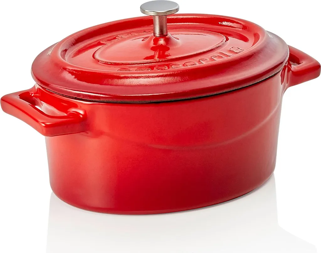 WAS GERMANY LAVA Cocotte red 12.5 x 10 x 6 cm, Cocottes series oval cast iron enamelled