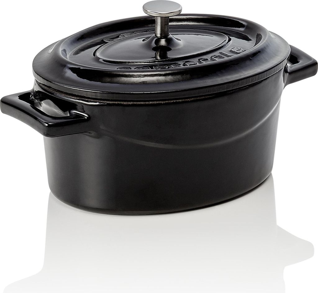 WAS GERMANY LAVA Cocotte black 12.5 x 10 x 6 cm, Cocottes series oval cast iron enamelled