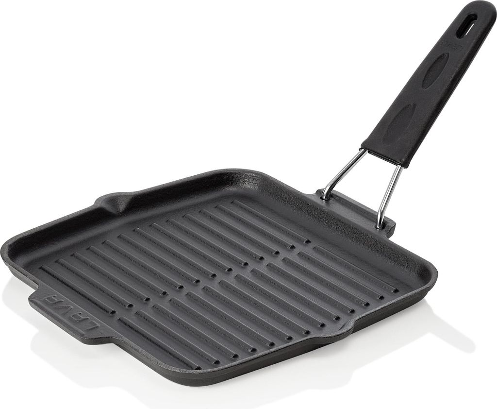 WAS GERMANY LAVA Grill/Serving Pan made of enamelled cast iron, removable handle, 21 x 21 x 2 cm