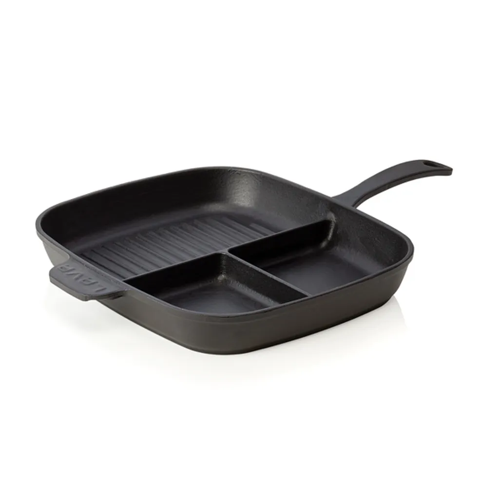 WAS GERMANY LAVA Grill Pan with Handle and 3 Compartments 33 x 26 x 4.5 cm Enameled Cast Iron