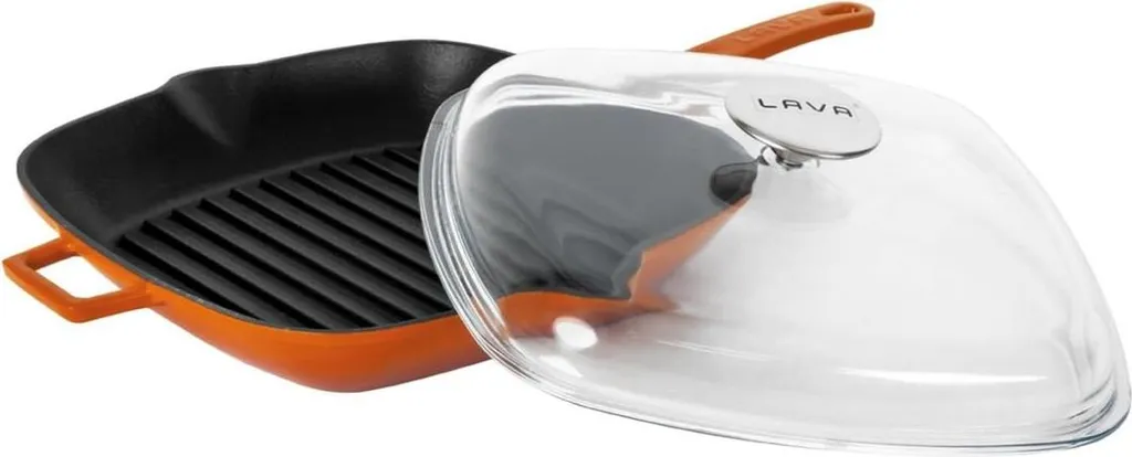 LAVA Metal Grill Pan 28 x 28 cm with Lid Cast Iron Orange LVPGT2828K3OR