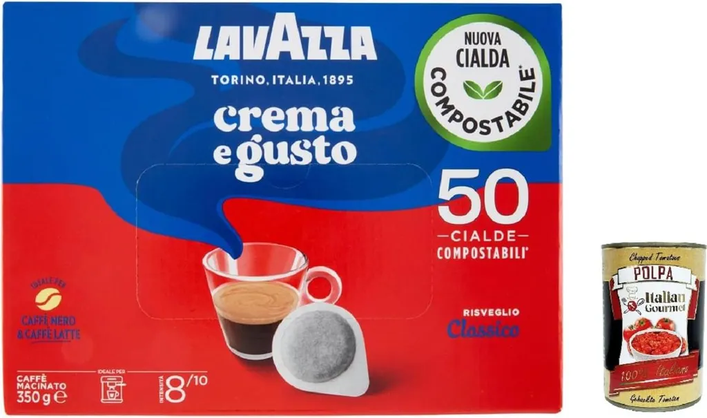 Lavazza Crema e Gusto ESE pods, 50 pieces, 44 mm – intensity 8/10, classic roast, compatible with ESE pod machines, compostable, Italian espresso + Italian gourmet coffee grounds 750g