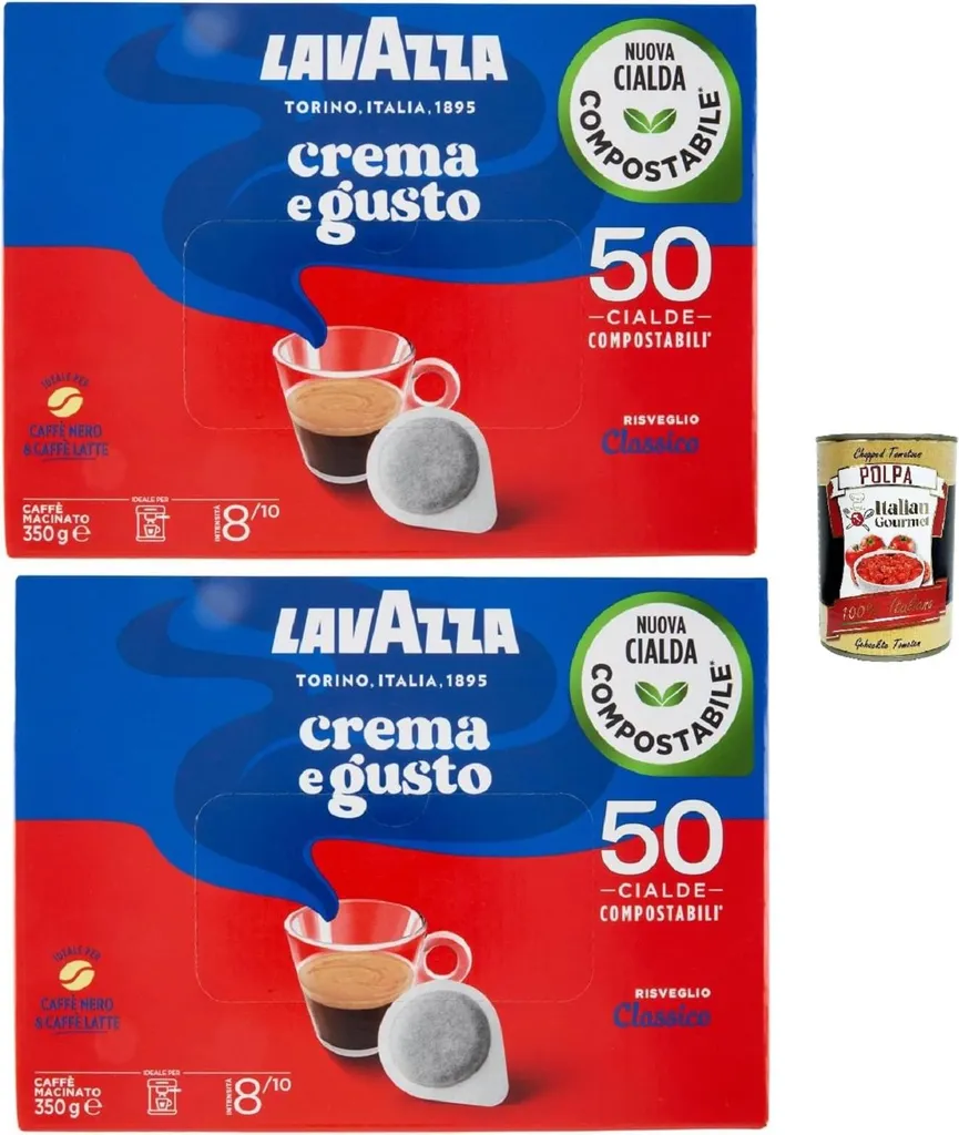 Lavazza Crema e Gusto E.S.E. 44 mm pods – 2 x 50 = 100 pods, compostable, intensity 8/10, classic espresso, compatible with ESE pod machines + Italian Gourmet polpa