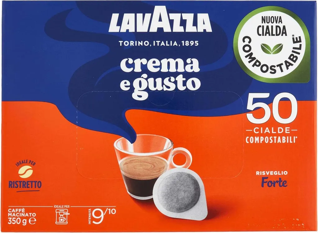 Lavazza Crema e Gusto Forte Cialde 50 Coffee Pods Italian Coffee Roasted and Ground Coffee 350g