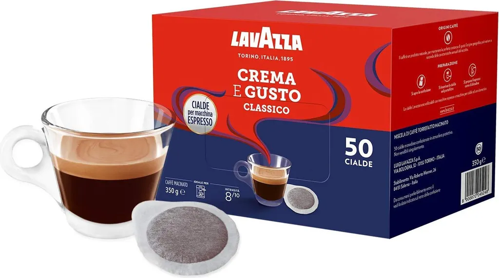Lavazza, Crème & Gusto Classico, coffee capsules for espresso machines, 50 paper capsules, wood and tobacco notes, Arabica and robust, intensity 8/10, dark brown, 4 x 50 pieces 1400g