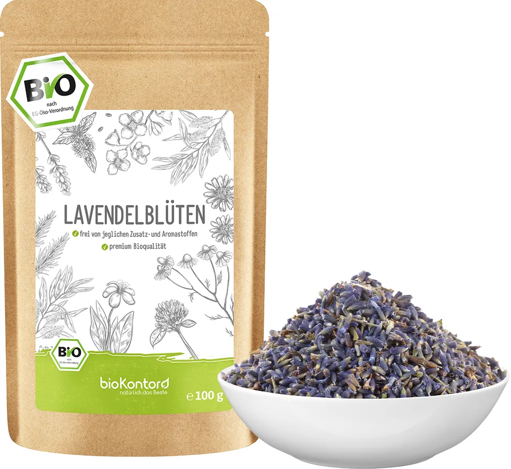 Dried lavender flowers 100g | 100% natural lavender - food grade | Spice and lavender tea | bioKontor 100g