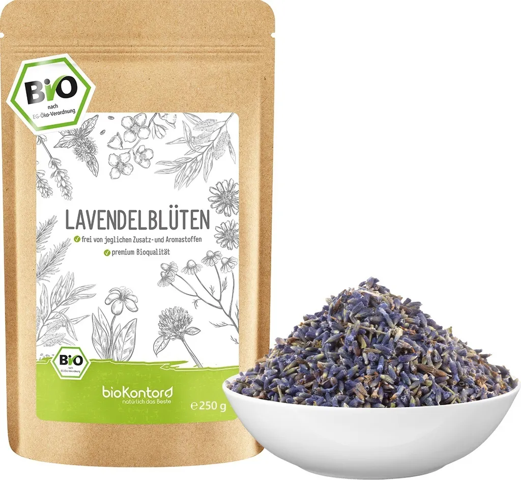 Dried lavender flowers 250 g | 100% natural lavender - food grade | Spice and lavender tea | bioKontor 250g