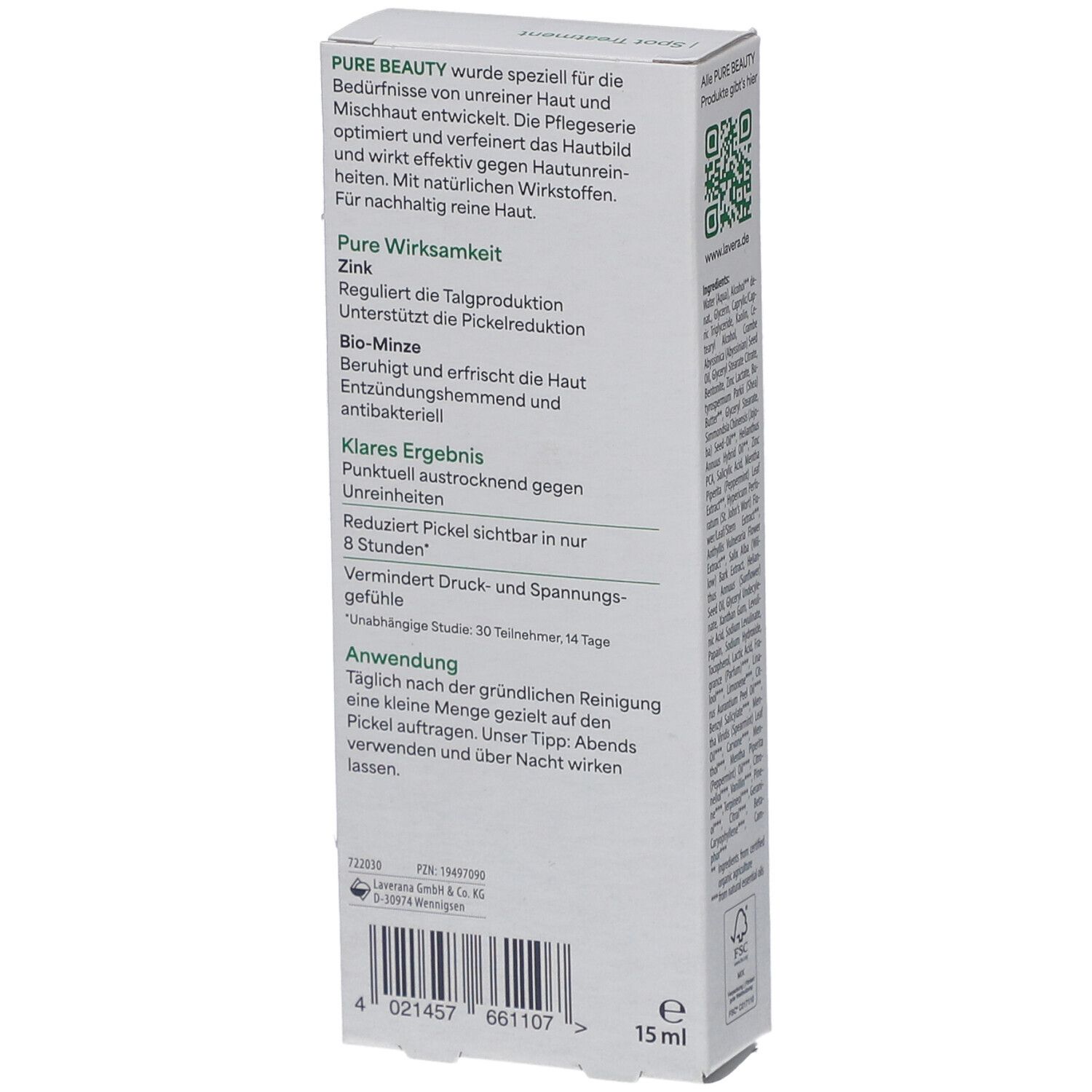 Lavera® PURE BEAUTY Spot Treatment Zinc & Organic Mint for blemished skin 15 ml