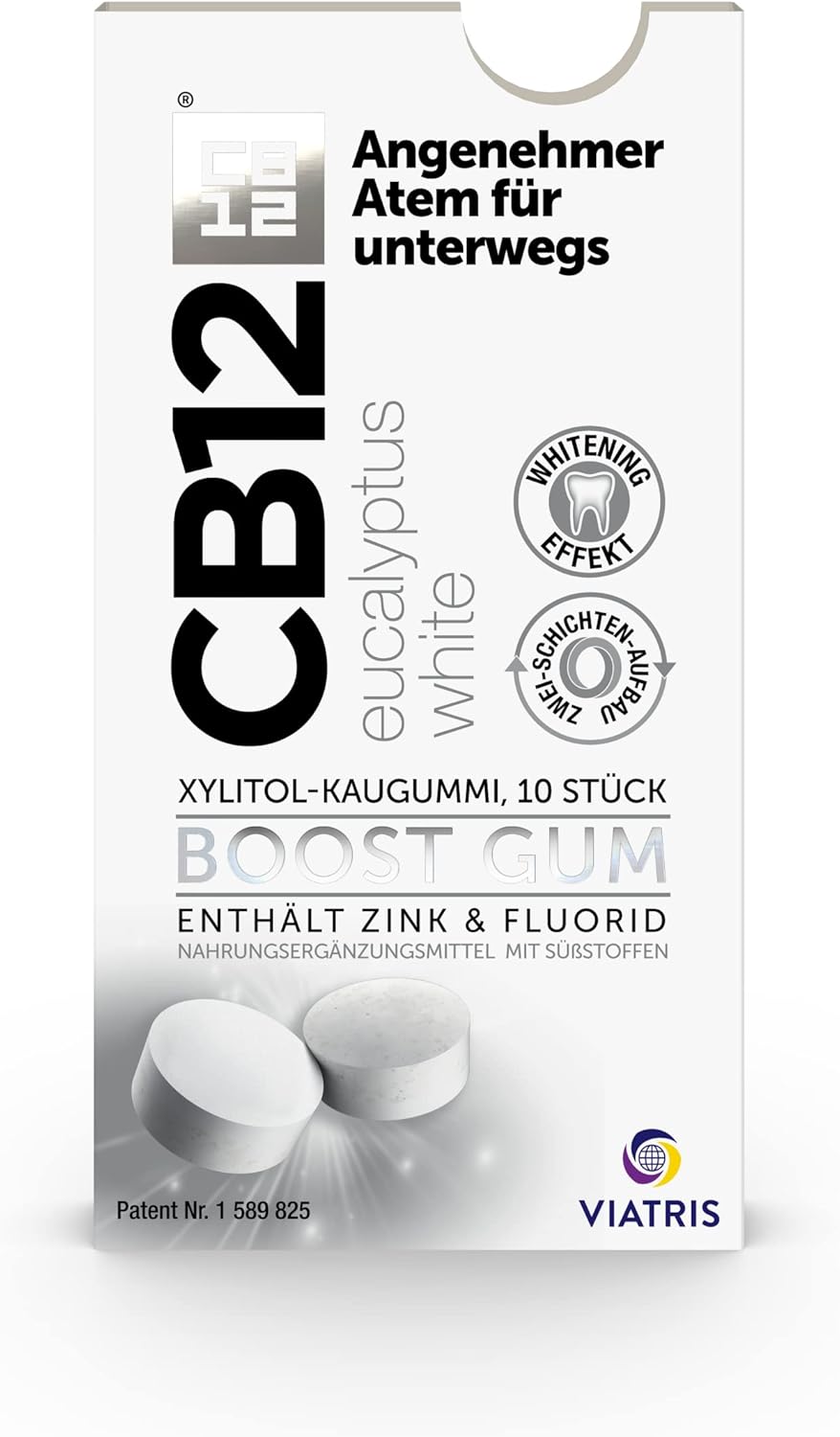 CB12 Store CB12 Boost Eucalyptus White Chewing Gum - Sugar-Free Teeth Whitening Chewing Gum for Bad Breath Instant Fresh On The Go Eucalyptus Flavor - Pack of 10
