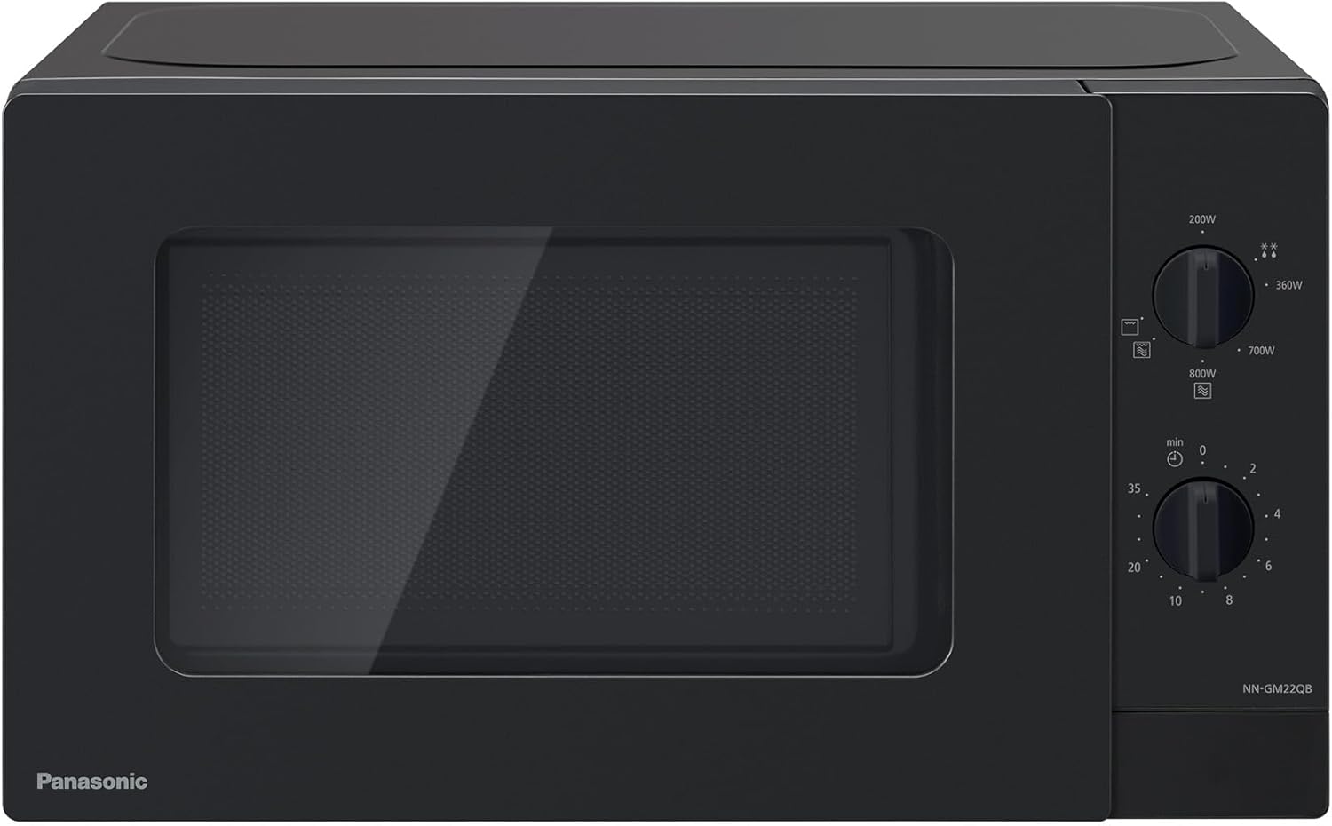 Panasonic NN-GM22QBEPG 20L Grill Microwave with Glass Plate and Grate, 800 W, 1000 W Grill, Defrost Setting, Rotary, Quick 30, Timer, Black