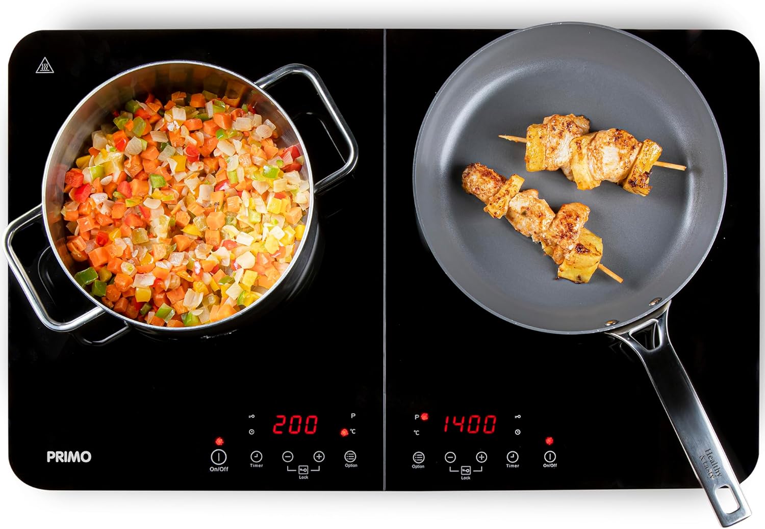 PRIMO PR301IKP Induction Hob Portable Double Glass Hob 3500W 3-Hour Timer Touch Control 9 Power Levels Black