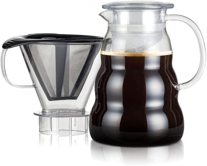 Bodum Melior 11762-10-01S Stainless Steel Fine Mesh Permanent Filter Coffee Machine 8 Cups with Tritan Filter Holder, Glass, Transparent, 1 L, 13.9 x 20.2 x 30.1 cm, 1 Unit