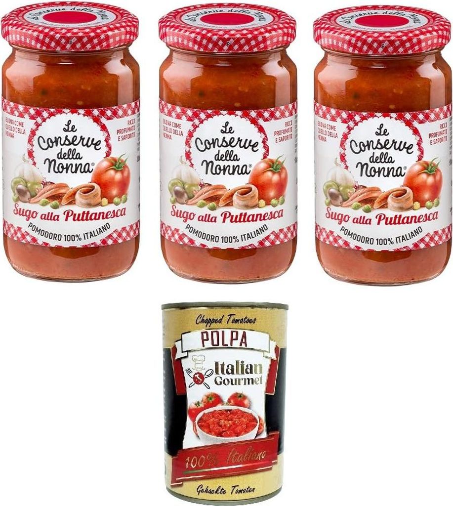 Italian Gourmet E.R. Le Conserve della Nonna- Sugo alla Puttanesca sauce 3x 190g + Italian Gourmet polpa 400g