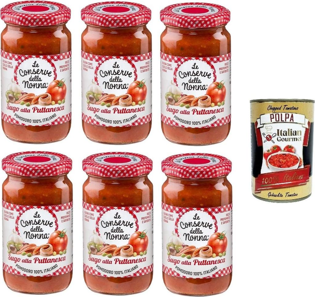 Italian Gourmet E.R. Le Conserve della Nonna- Sugo alla Puttanesca sauce 6x 190g + Italian Gourmet polpa 400g