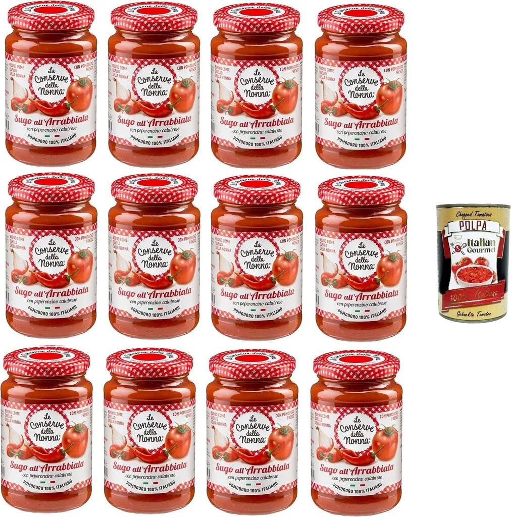 Le Conserve della Nonna- Sugo AllArrabbiata Sauce 12x 190g + Italian Gourmet polpa 400g