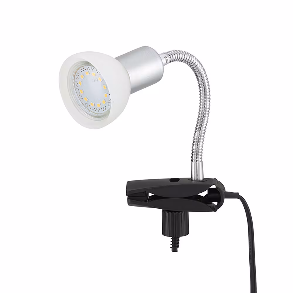 LED clamp light, metal, glass, silver