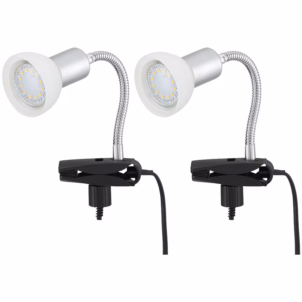 LED clamp light, metal, silver, set of 2
