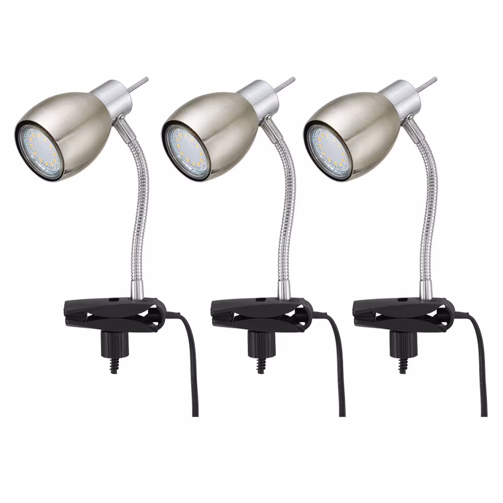 LED CLAMP LIGHT PINCH Silver Nickel Matt Set of 3