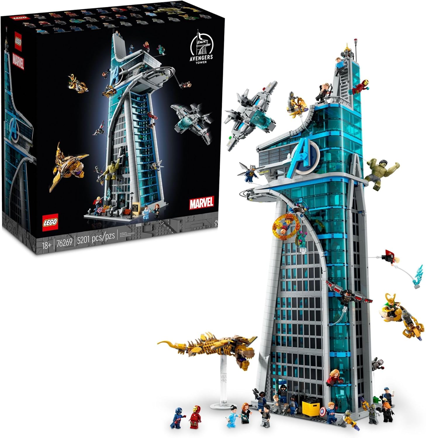Lego Marvel Avengers Tower Building Kit, Detailed Replica of Iconic Headquarters with Classic Movie Scenes 31 Figures and Authentic Accessories, Gift for Marvel Fans and Modelers