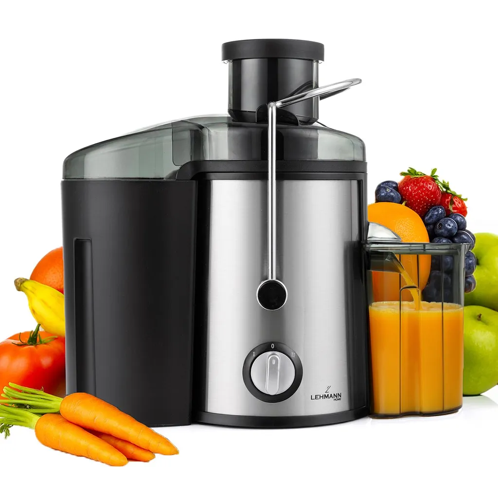 LEHMANN stainless steel juicer, 2 speed settings, 1.5L pulp container, 450ml juice container, fast juice preparation