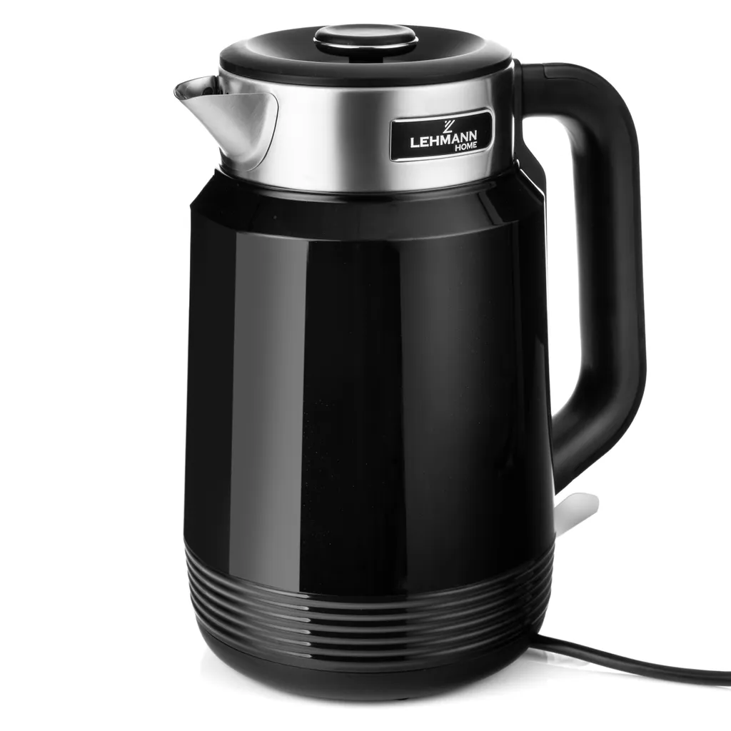LEHMANN Kettle 2200W 2L, black, stainless steel, 360° base, BPA-free, anti-overheating, cordless, modern, safe & quiet