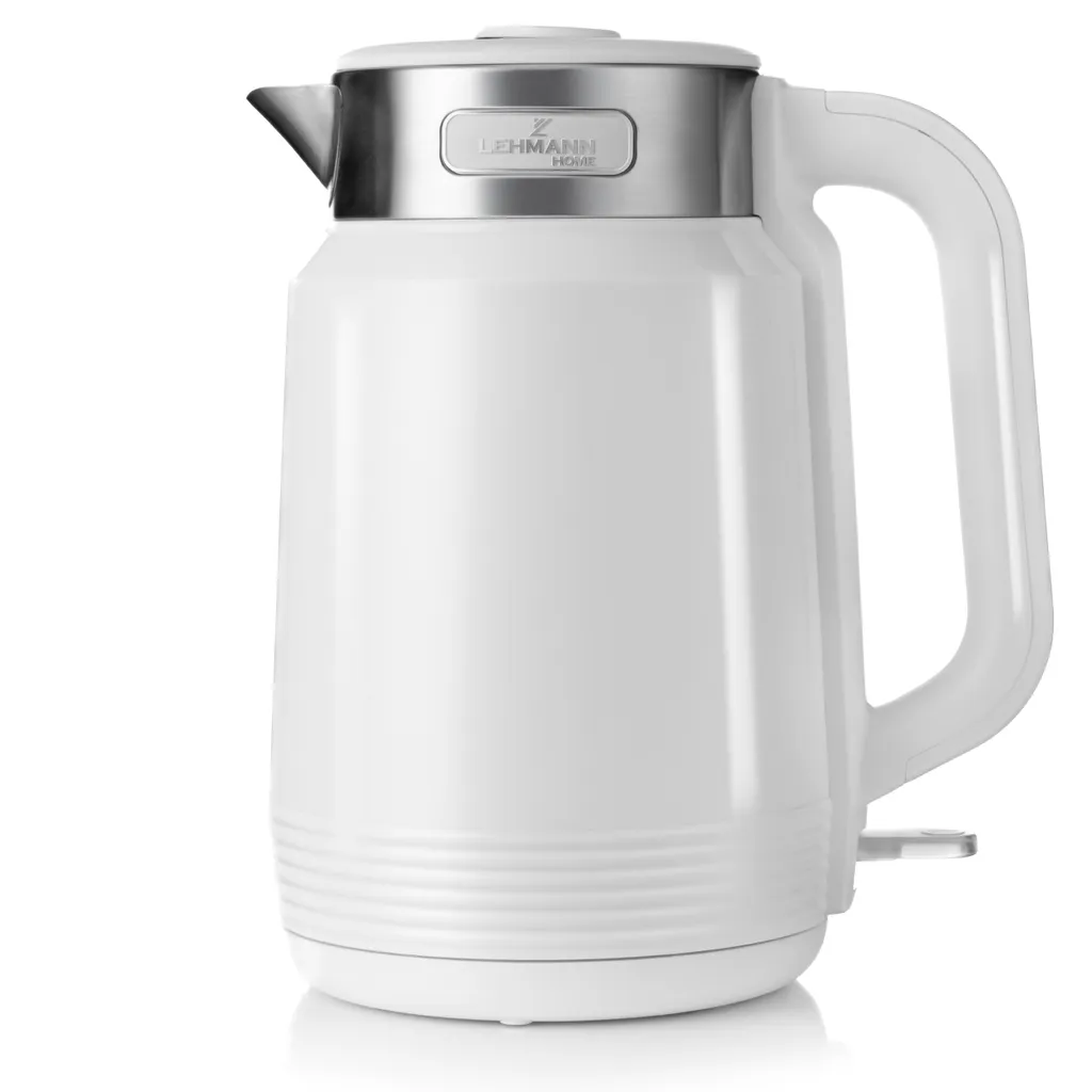 LEHMANN Kettle 2200W 2L, white, stainless steel, cordless, 360° base, LED indicator light, boil-dry protection, BPA-free, quiet