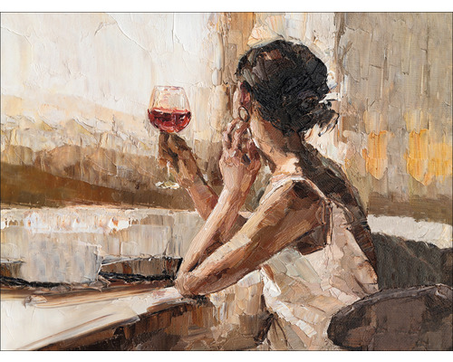 Pure Living Canvas print Girl with wine glass 116x84 cm