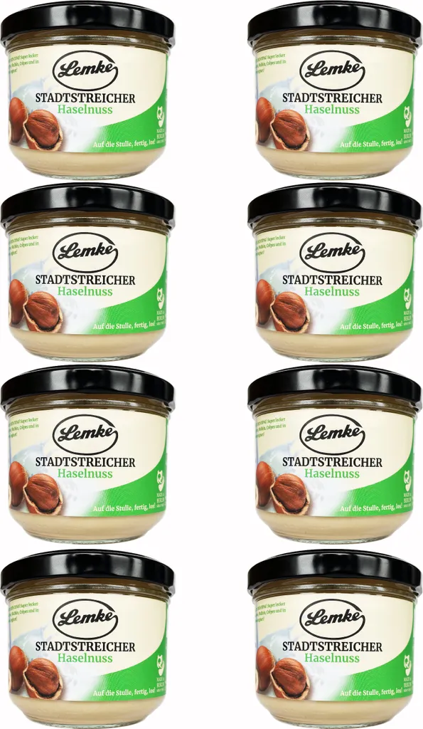 Georg Lemke Lemke Stadtstreicher Hazelnut Cream, 8 x 250g | Creamy hazelnut cream made from the finest hazelnuts
