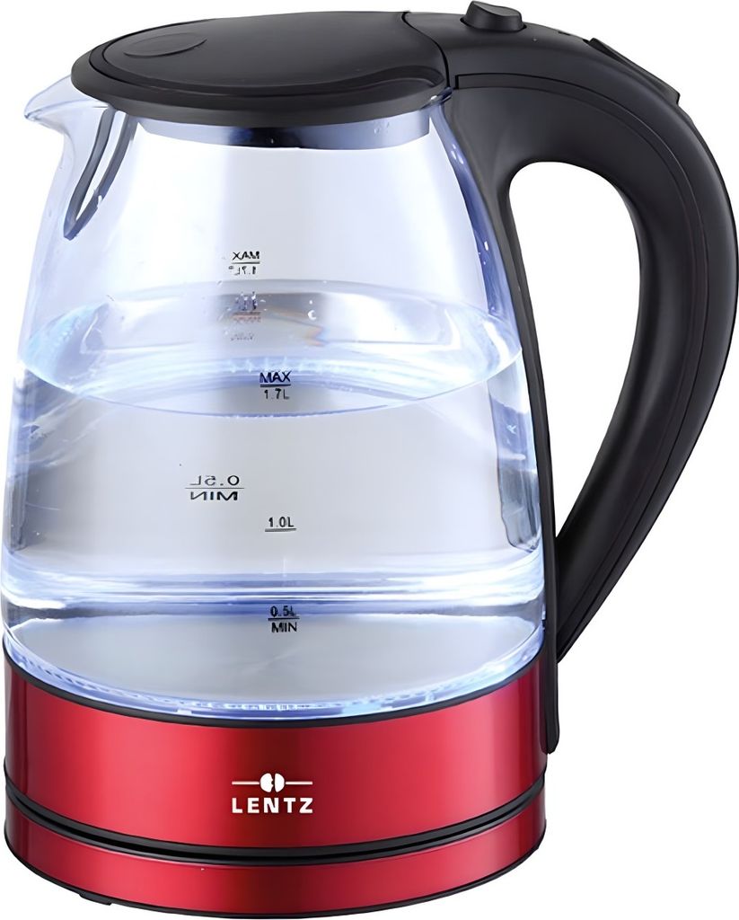Lentz Electric Kettles Lentz Kettle 1700ml LED Glass, Red