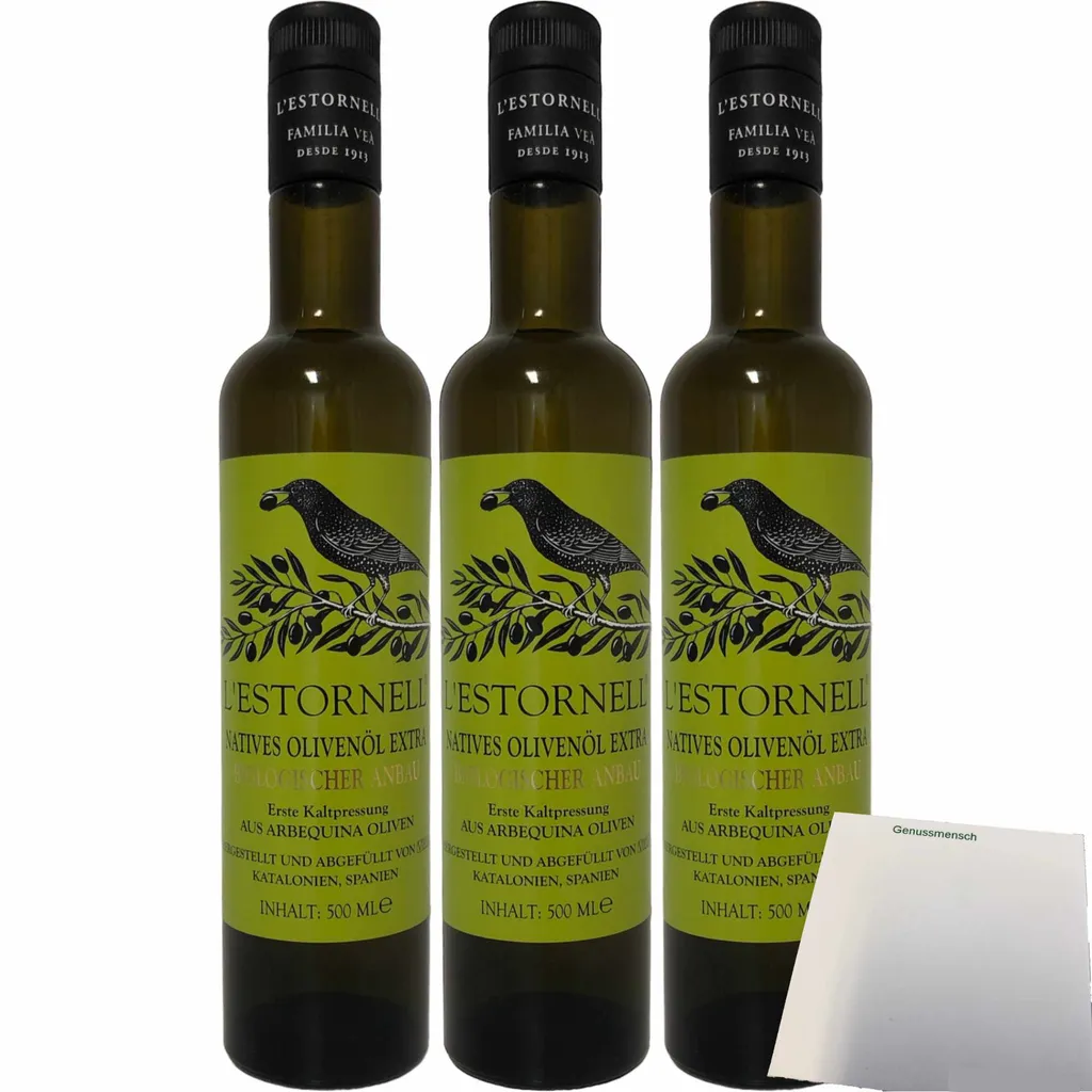L’Estornell Extra Virgin Olive Oil 3-pack (3 x 500ml bottles) + usy Block 1500 ml