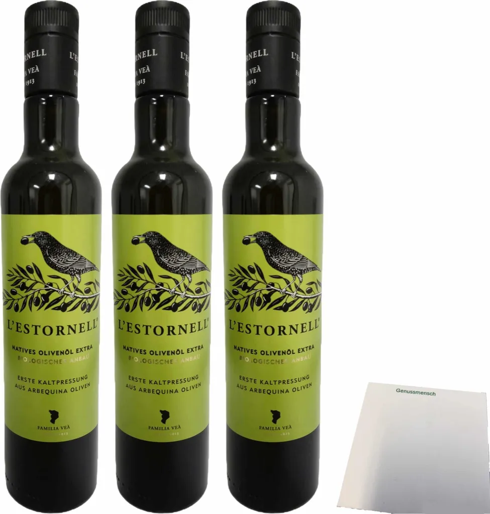 L’Estornell Vea Native Olive Oil Early Harvest 100% Arbequina 3 Pack (3 x 500ml bottles) + usy Block 1500 ml