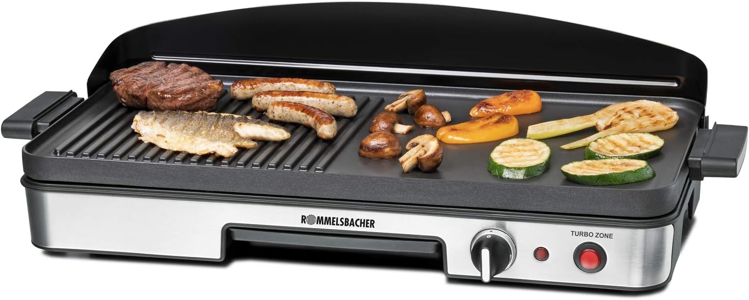 Rommelsbacher BBQ 2003 Table Grill with Turbo Zone, 3-Layer Non-Stick Coating, Cooking Surface 50 x 25 cm, 1900 Watt