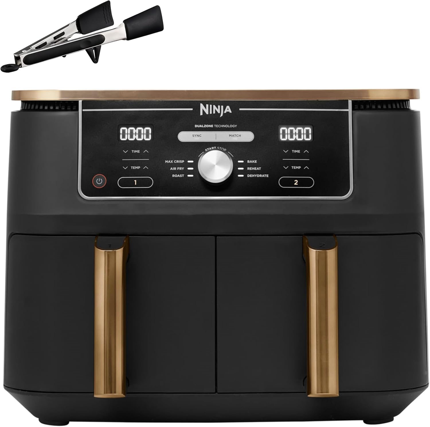 Ninja Foodi MAX Dual Zone [AF400EUCP] Hot Air Fryer, Amazon Exclusive, 2 Large Frying Compartments, 6 Functions, 2 Independent Garzones, 9.5 Liters, Copper/Black