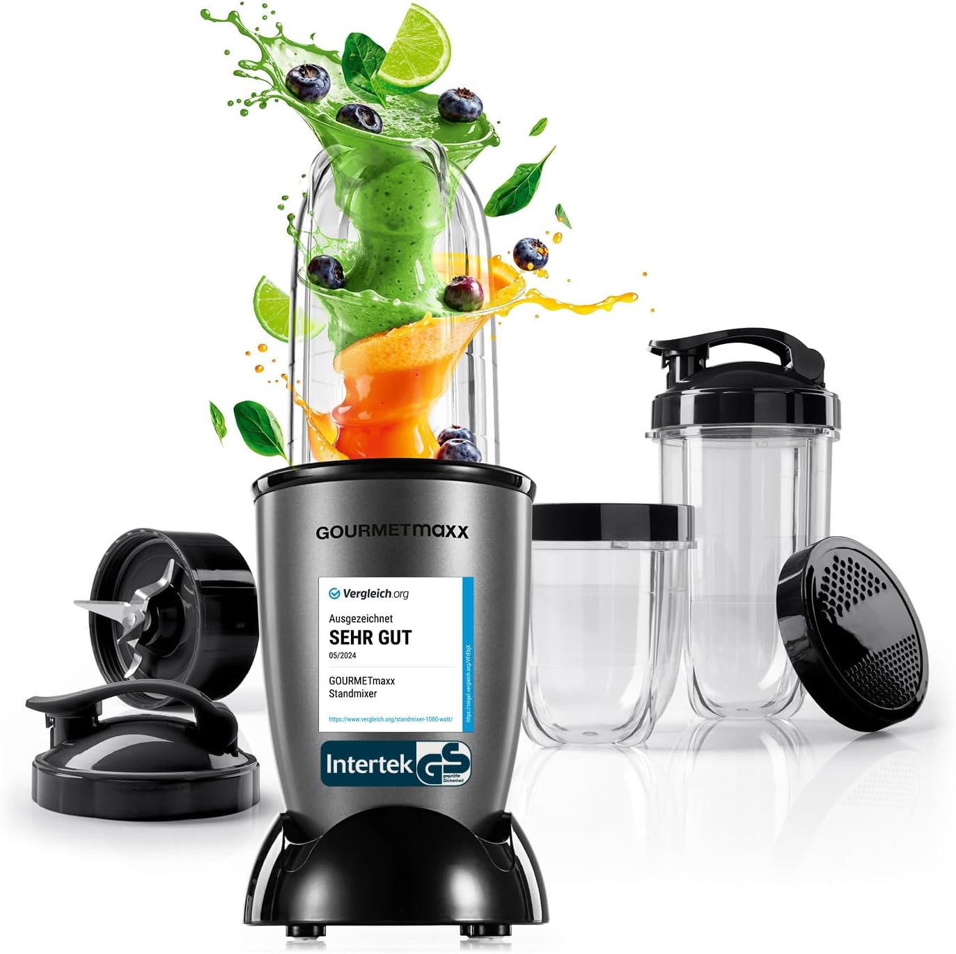 GOURMETmaxx Mr. Magic Power Pro Blender 400 Watt Smoothie Maker with To-Go Lid Stand Mixer with Mixing Cup and Keeping Lid for Storage, Blender with Accessory Set L for Shakes, Smoothies etc.