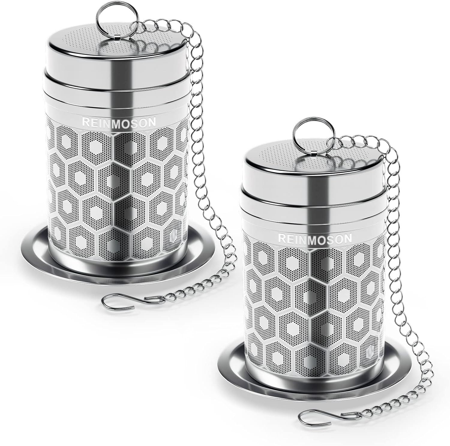 Reinmoson 2 Pack Stainless Steel Tea Strainer for Loose Tea - 1.5" x 2.2" Tea Infuser with Extra Fine Mesh 304 Stainless Steel Tea Balls - Tea Strainer for Cup Fine for Black Tea, Rooibos, Herbal Tea