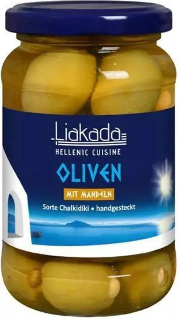 Rila Liakada Green Olives with Almonds, 330g