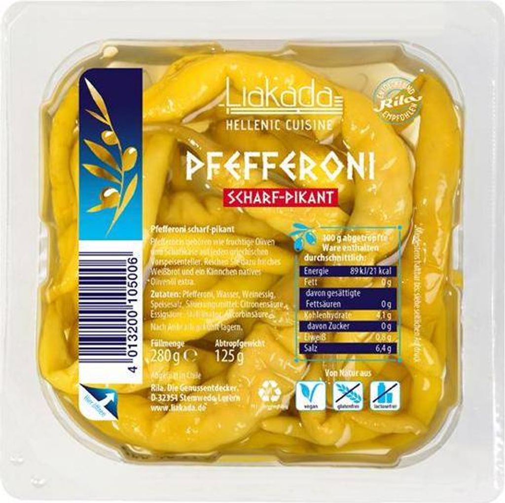 Rila Liakada Hot & Spicy Pepperoni 125g Clear Pack Hot & Spicy Gluten-Free Lactose-Free 343g