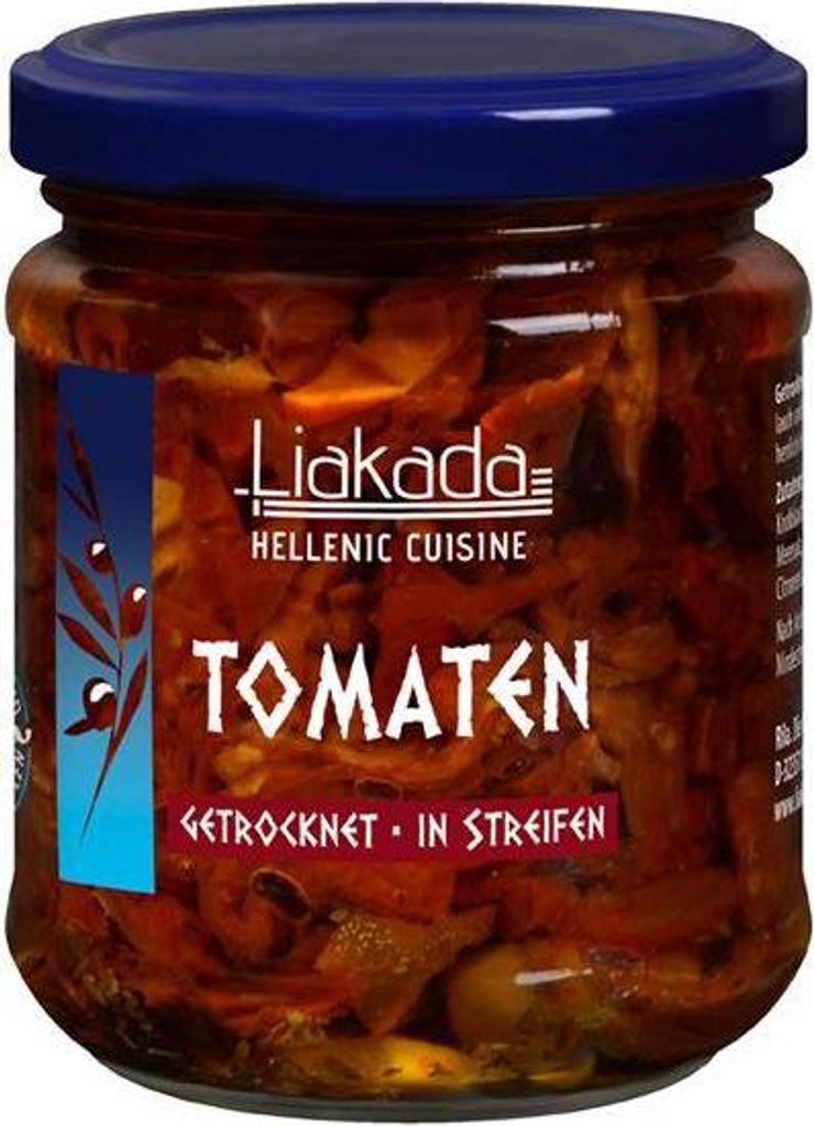 Rila Liakada dried tomatoes in strips in oil, 180g jar, aromatic, vegan, gluten-free