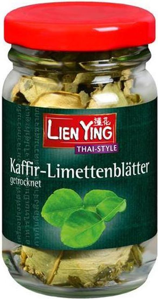 Rila Lien Ying Dried Kaffir Lime Leaves 5g Glass Jar Vegan Gluten-Free Lemon Scent