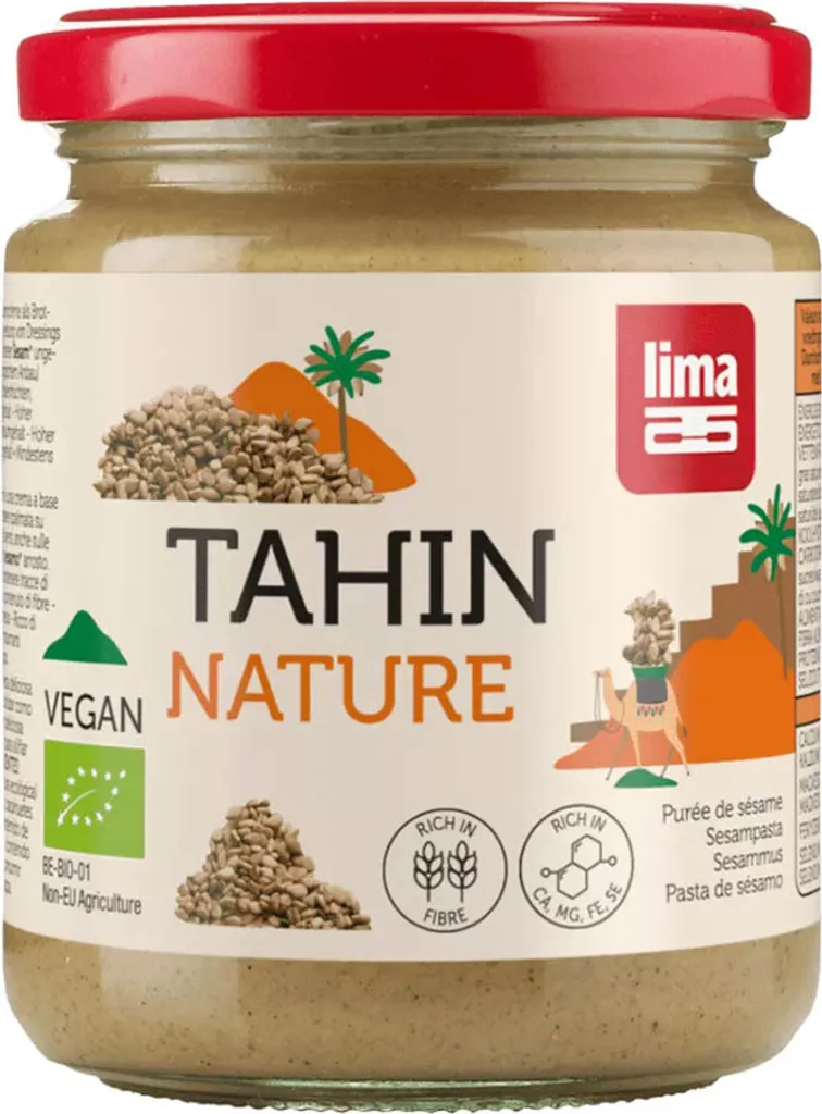 LIMA FOOD LIMA Tahini, 225 g, unhulled sesame seeds*. *from controlled organic cultivation, 645 kcal, 2665 kJ, 57 g, 9.3 g